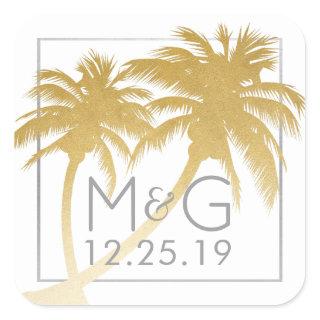 Gold Palm Tree Beach Wedding Sticker
