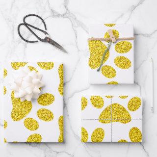 Gold Paw Print Patterns Golden White Cute Glittery  Sheets