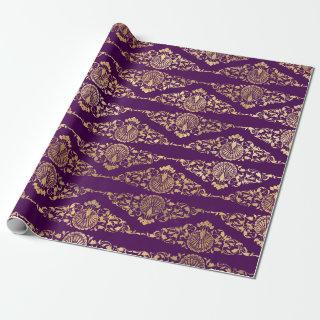 Gold Peacocks and Filigree on Purple