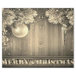 Gold Pine Tree Branches,Ornaments,Wood Holiday