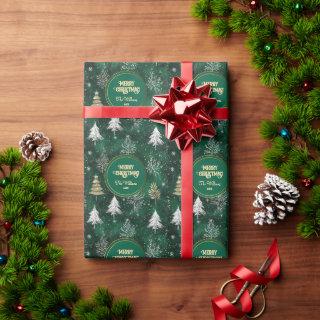 Gold Pine trees Silver Snowflakes Hunter Green