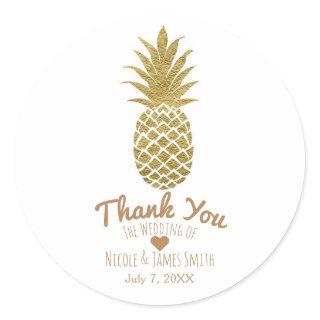 Gold Pineapple White Modern Chic Tropical Favor Classic Round Sticker