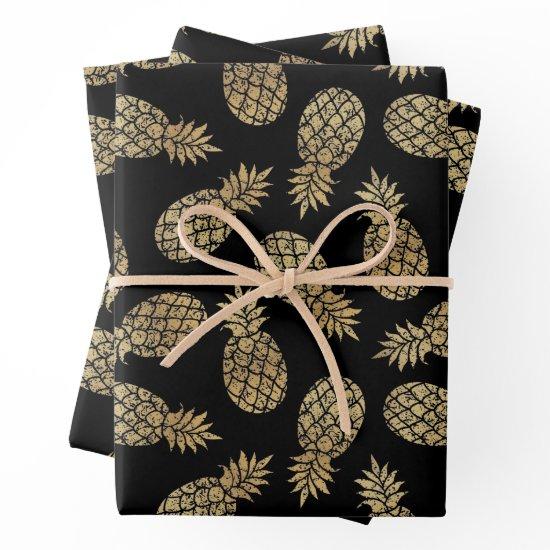 Gold Pineapples on Black  Sheets