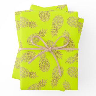 Gold Pineapples on Chartreuse  Sheets