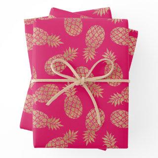 Gold Pineapples on Hot Pink  Sheets