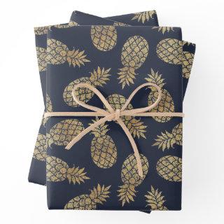 Gold Pineapples on Navy Blue  Sheets
