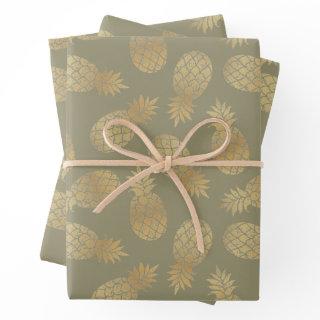 Gold Pineapples on Olive Green  Sheets