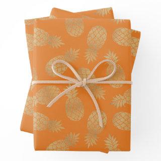 Gold Pineapples on Orange  Sheets