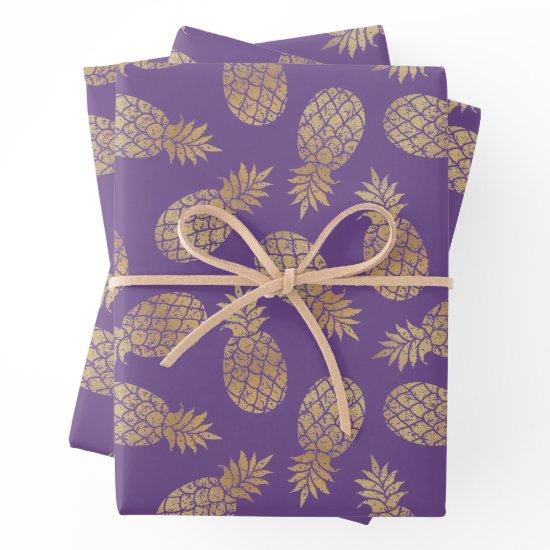 Gold Pineapples on Purple  Sheets