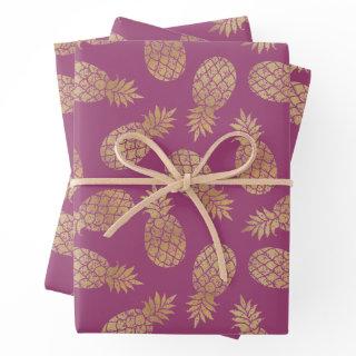 Gold Pineapples on Raspberry  Sheets