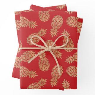 Gold Pineapples on Red  Sheets