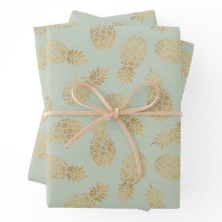 Gold Pineapples on Sage Green  Sheets