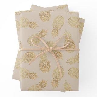 Gold Pineapples on Taupe  Sheets