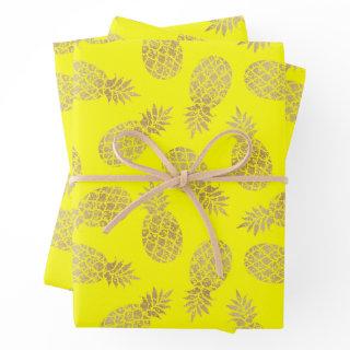 Gold Pineapples on Yellow  Sheets