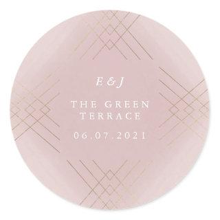 Gold Pink Elegance Diamond Geo Deco Wedding Classic Round Sticker