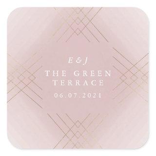 Gold Pink Elegance Diamond Geo Deco Wedding Square Sticker