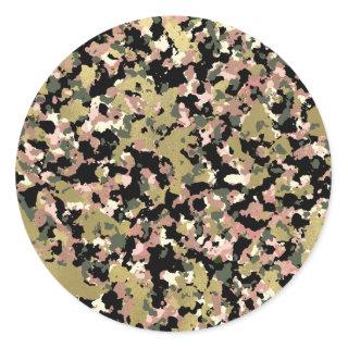 Gold Pink Green Black Camouflage Pattern Print Classic Round Sticker