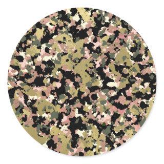 Gold Pink Green Black Camouflage Pattern Print Classic Round Sticker