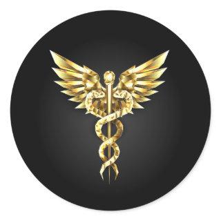Gold Polygonal Symbol Caduceus Classic Round Sticker