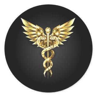 Gold Polygonal Symbol Caduceus Classic Round Sticker