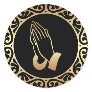 Gold Praying Hands Classic Round Sticker