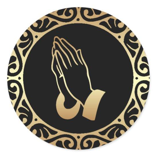 Gold Praying Hands Classic Round Sticker