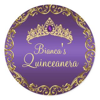 Gold & Purple Gem Tiara Quinceanera Sticker
