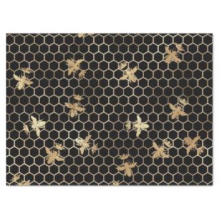 Gold Queen Bees and Honeycomb on Black Decoupage Tissue Paper