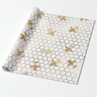 Gold Queen Bees and Honeycomb on White