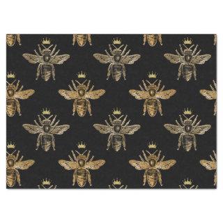 Gold Queen Bees on Black Decoupage Tissue Paper
