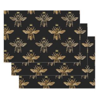 Gold Queen Bees on Black  Sheets
