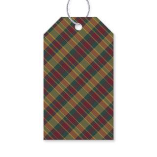 Gold Red And Green Christmas Plaid Print Gift Tags