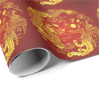 Gold Red Dragon Phoenix Chinese Wedding Favor