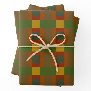 Gold Red Olive Green Orange Color Block Print  Sheets