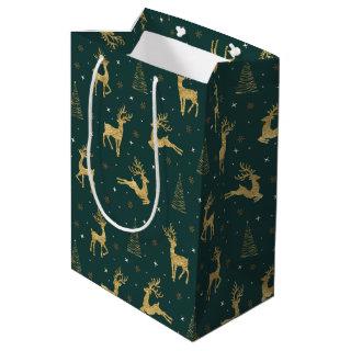 Gold Reindeer Christmas Tree Pattern ID853 Medium Gift Bag