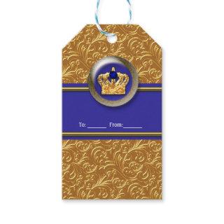 Gold & Royal Blue Crown Birthday Party Custom Gift Tags