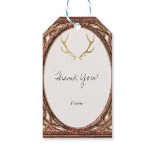 Gold Rustic Antlers Glam Farmhouse Wood Wedding Gift Tags