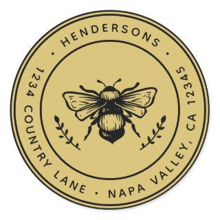 Gold Rustic Bumblebee Round Return Address Classic Round Sticker