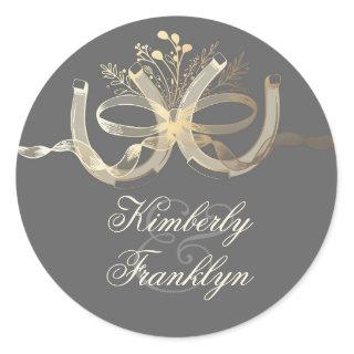 Gold Rustic Horseshoes Country Wedding Classic Round Sticker