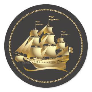 Gold Sailboat Nautical Classic Round Sticker