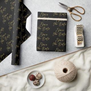 Gold Save-the-Date Calligraphy Pattern on Black