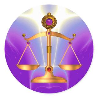 GOLD SCALES OF LAW WITH GEM STONES ,Justice Symbol Classic Round Sticker