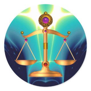 GOLD SCALES OF LAW WITH GEM STONES ,Justice Symbol Classic Round Sticker