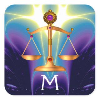 GOLD SCALES OF LAW WITH GEM STONES MONOGRAM SQUARE STICKER