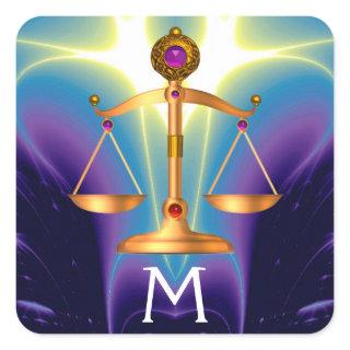 GOLD SCALES OF LAW WITH GEM STONES MONOGRAM SQUARE STICKER