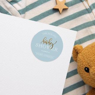 Gold Script on Pastel Blue | Baby Shower Thank You Classic Round Sticker