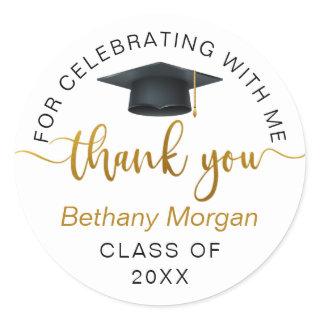 Gold Script Thank You Graduation Classic Round Sticker