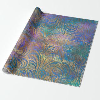 Gold Scroll Work on Purple, Pink, Blue