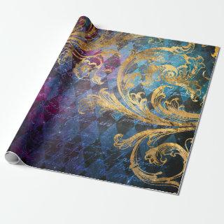 Gold Scrollwork on Purple and Blue
