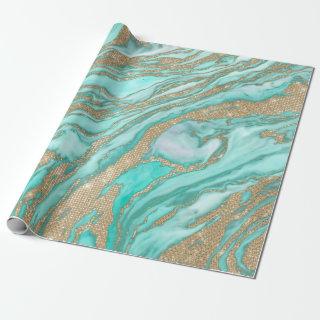 Gold Sequin Glitter Teal Smoky Marble